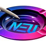 NEU blue and purple ashtray with a rolled cigarette, transparent render