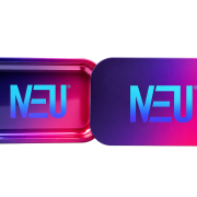 NEU large 11 by 7 blue purple rolling tray and separate lid, transparent render