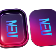 NEU small 7 by 5.5 blue purple rolling tray and separate lid, transparent render