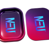 NEU small 7 by 5.5 blue purple rolling tray and separate lid, transparent render